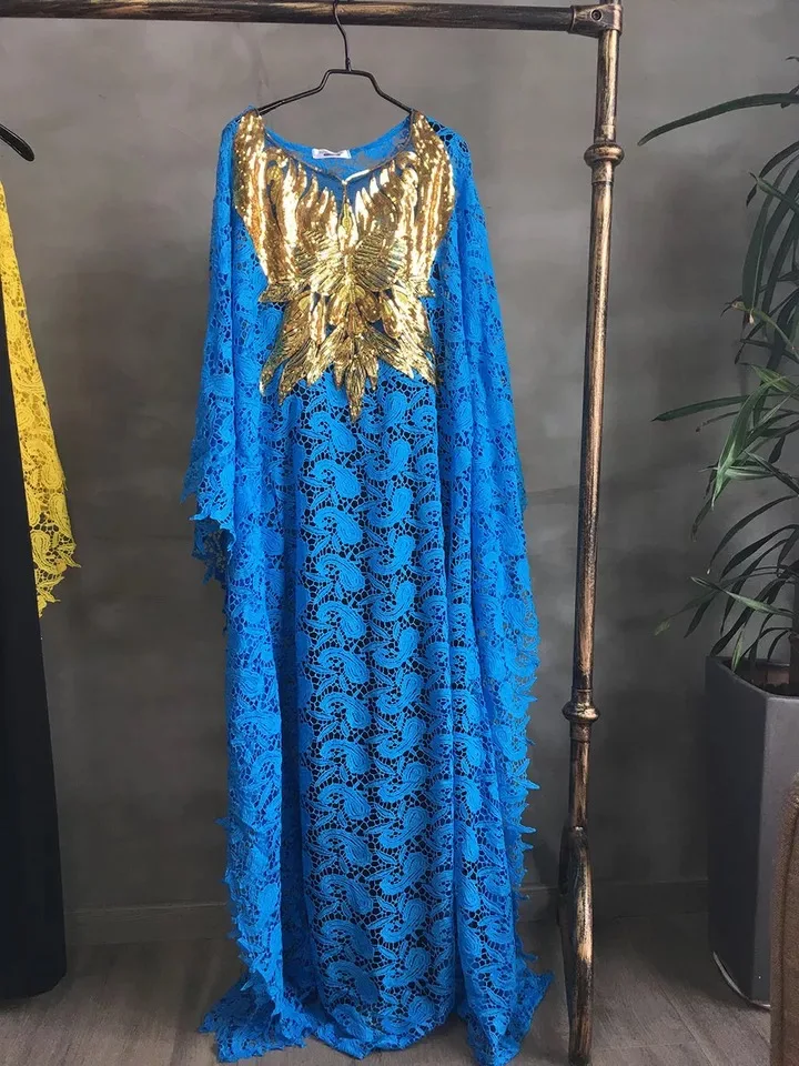 Vestido de encaje largo de talla grande para mujer africana, estilo sexy a la moda, primavera y otoño, novedad de 2019