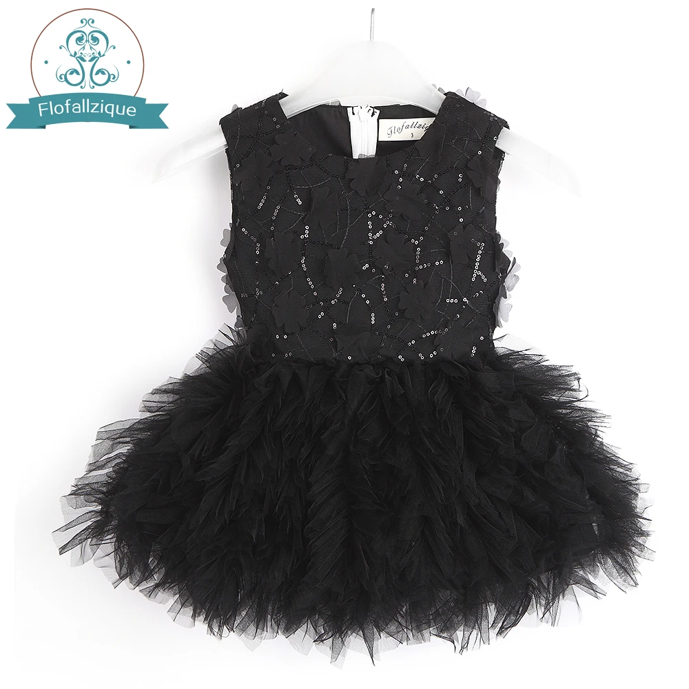 Flofallzique – vêtements Tutu Cress pour filles, sans manches, noir, à la mode, pour enfants en bas âge, fête de pâques et de vacances