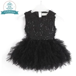 Flofallzique Girls Tutu Cress czarny bez rękawów Wequin moda dla dzieci maluch ubrania dla ferie wielkanocne impreza okolicznościowa