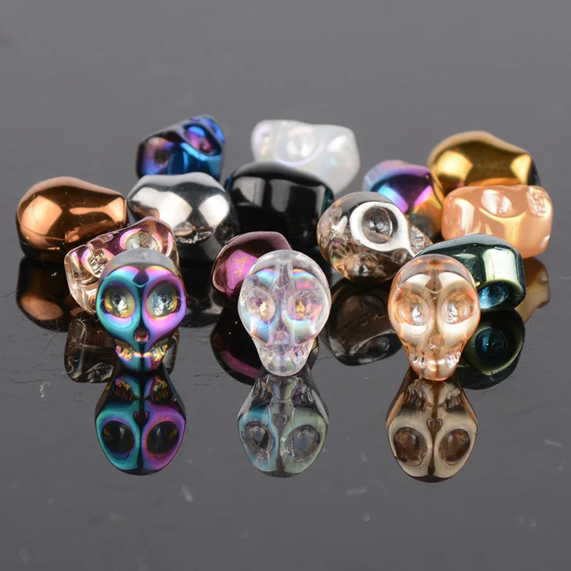 AODUOLA 50pcs/pack Skull Crystal Glass Loose Spacer Beads 10x8mm