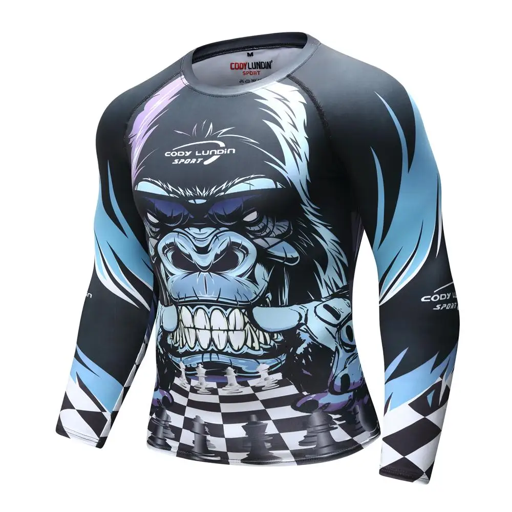 New Summer 3D orangutan Compression T Shirt Set Men Jiu Jitsu Tight Tracksuit Fashion Men Sets Fitness Clothing Sportswear Suit