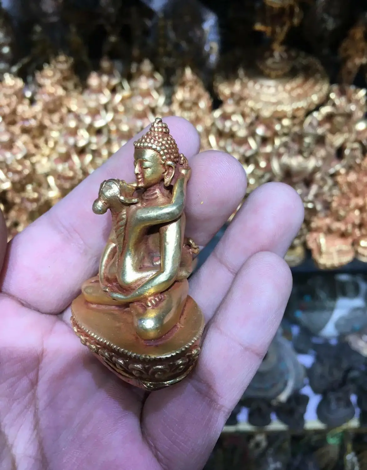 Nepal tibet bronze gold carved small buddhism buddha Chakrasamvara statue