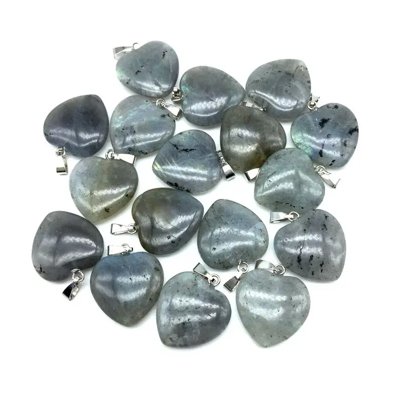 

New Style Wholesale Natural Labradorite Stone 20 MM Heart Slide Pendant D I Y Necklace Earrings Charm Jewelry