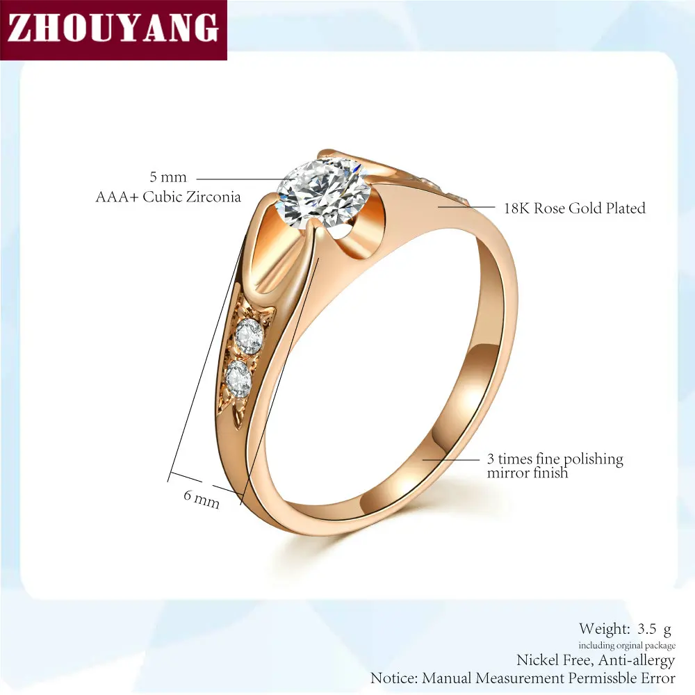 ZHOUYANG Wedding Ring For Women Classic Cubic Zirconia Rose Gold Color Fashion Jewelry Lover Rings Austrian Crystal ZYR249