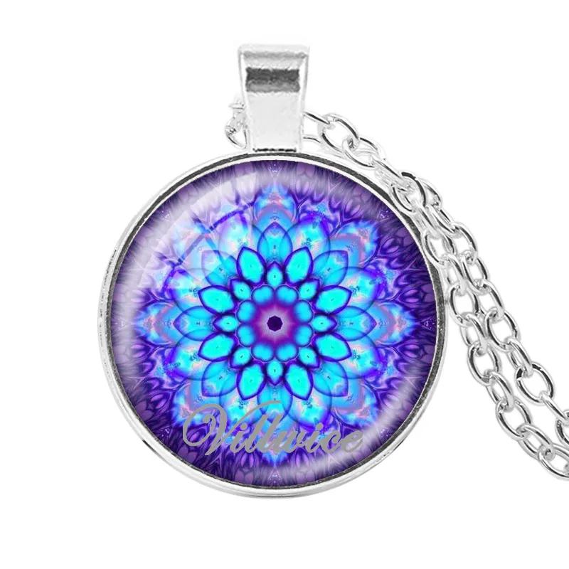 VILLWICE-قلادة ماندالا مجردة ، رمز om ، قلادة زن البوذية ، قبة زجاجية ، هندسة مقدسة ، حناء ، يوجا ، هدايا #2
