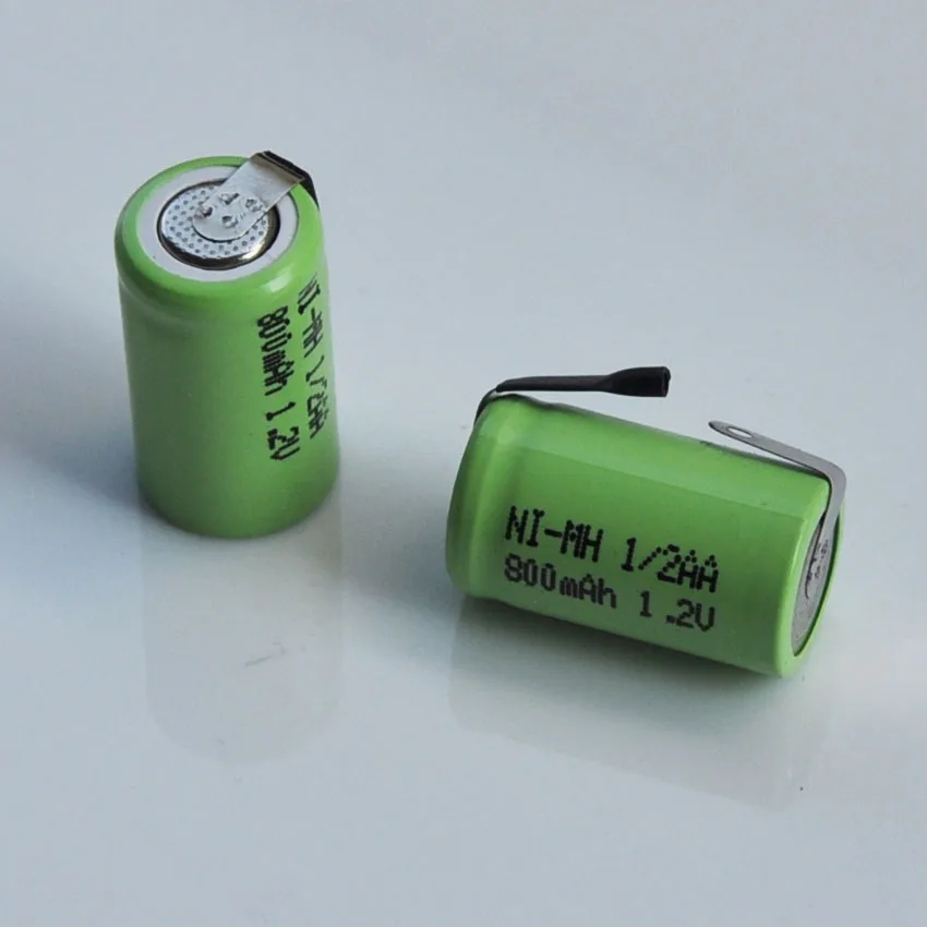 2-10PCS 1.2V 1/2AA rechargeable battery 800mah 1/2 AA ni-mh nimh cell with welding tabs for Electric razor shaver solar light