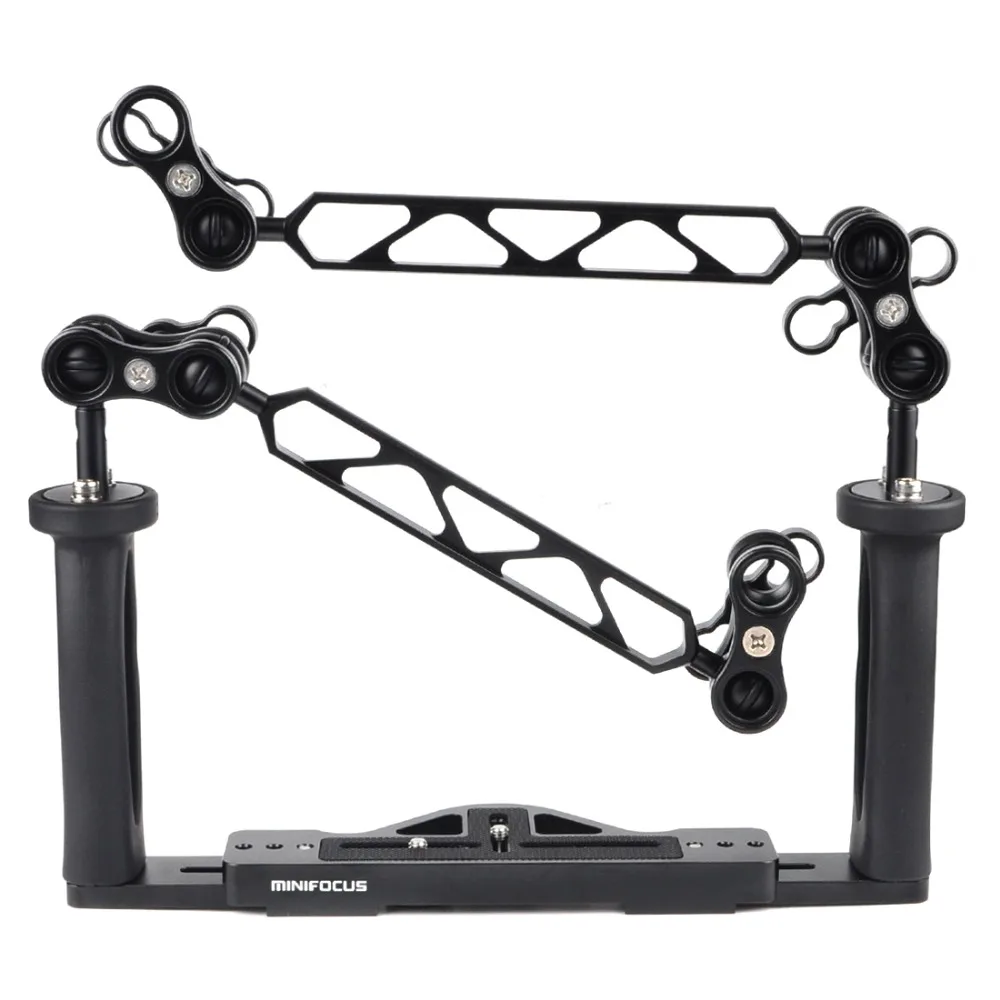 Dual Handle Tray/Grip Stabilizer Rig With Double Ball light Arm Ys Head and 1\'\' Ball Clamp Mount Set  for Underwater Housings