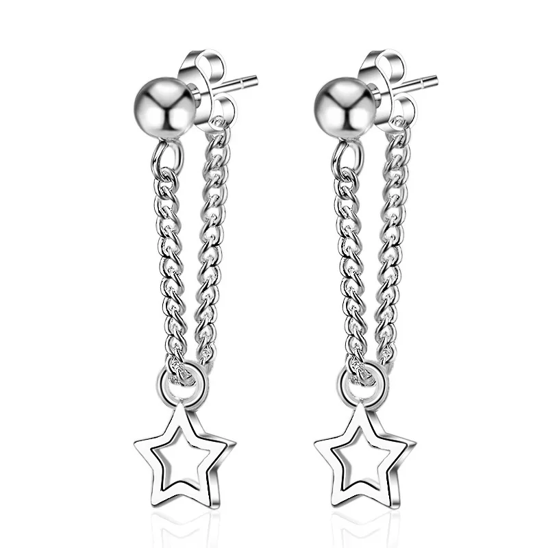 Korean Women Fashion Earring Chain Eardrop Star Pendant Ear Jewelry Simple Stainless Steel Personality Earring