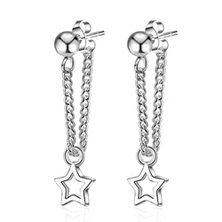 Korean Women Fashion Earring Chain Eardrop Star Pendant Ear Jewelry Simple Stainless Steel Personality Earring