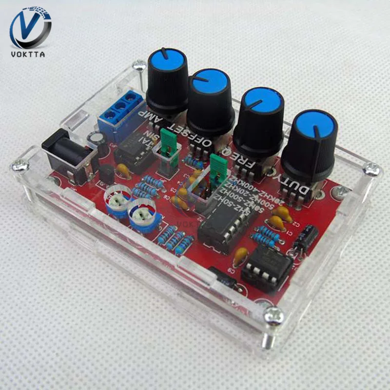 ICL8038 Signal Generator DIY Kit 5Hz-400kHz Adjustable Frequency Pluse Square Waveform Generator with Acrylic Cover Case Protect