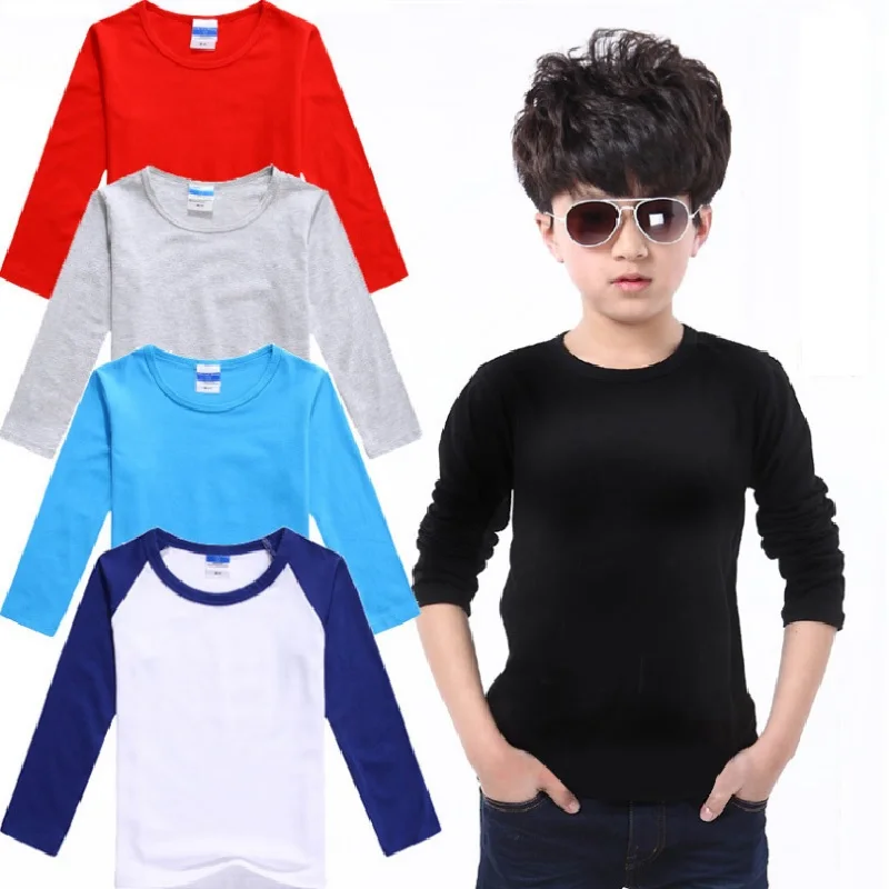 Customized Baby Boys T-Shirts Long Sleeve Solid Print Children Tees Shirt Autumn 100% Cotton LOGO Girl Tops Personalized T Shirt image 3