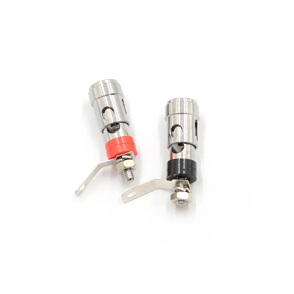 2PCS Red+ Black Audio Terminal Banana Socket Silver Plated Brass Terminal Speaker Binding Post Spring Loaded Press Self Locking