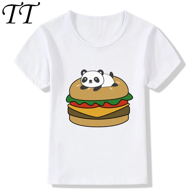 Children Panda/cats Burger Cartoon T-shirts Kids Summer Tops Girls Boys Short Sleeve Clothes Hamburger Baby T Shirt,ooo2108