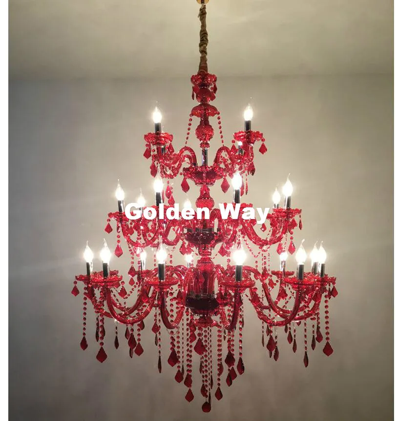 

European Modern Luxury RED Crystal Chandelier lighting 24L LED D110CM H120cm Modern Crystal Living Room Hotel Lobby Chandelier