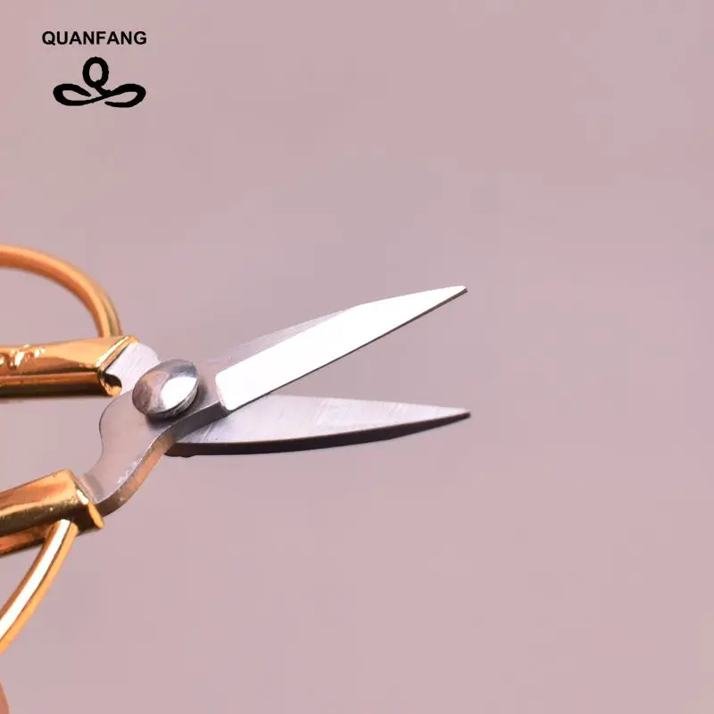 QUANFANG Gold Scissors Plated Dragon Phoenix Sewing,DIY ,HandmadeTailor Scissors Short Cutter Handicrafts  Art Sewing Supplies