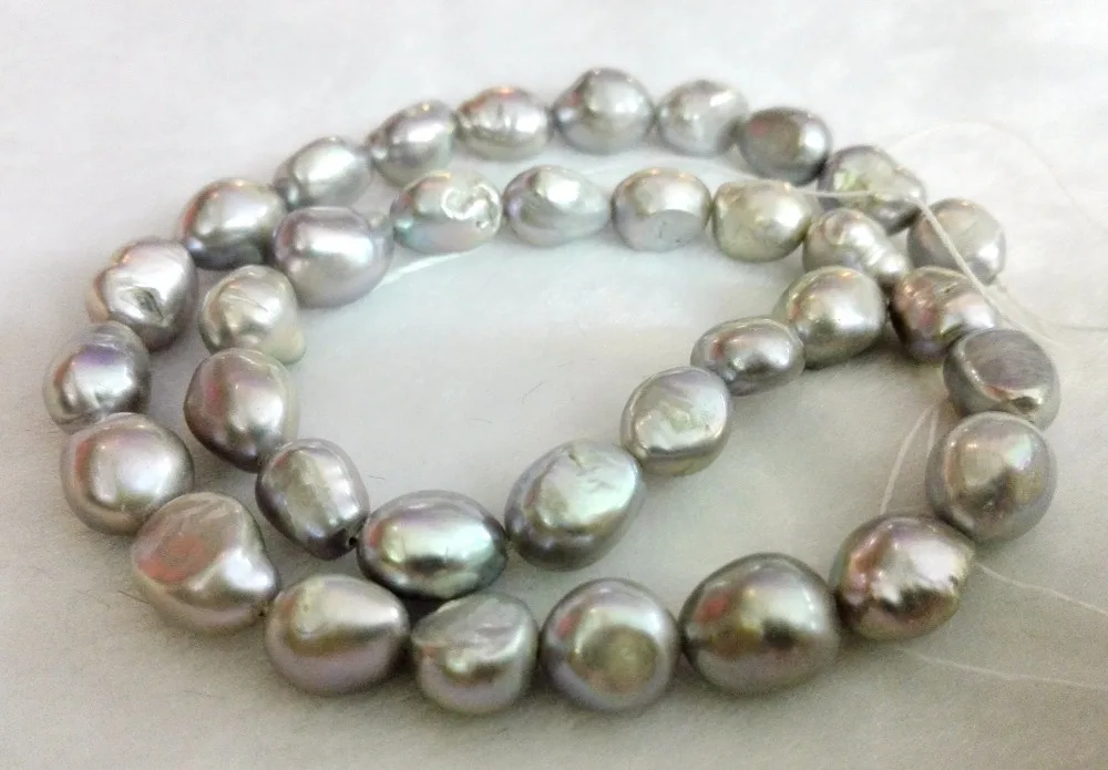 

One Strands Real Pearl 10mm Bright Gray baroque Natural Freshwater Pearl loose beads 35cm 15''