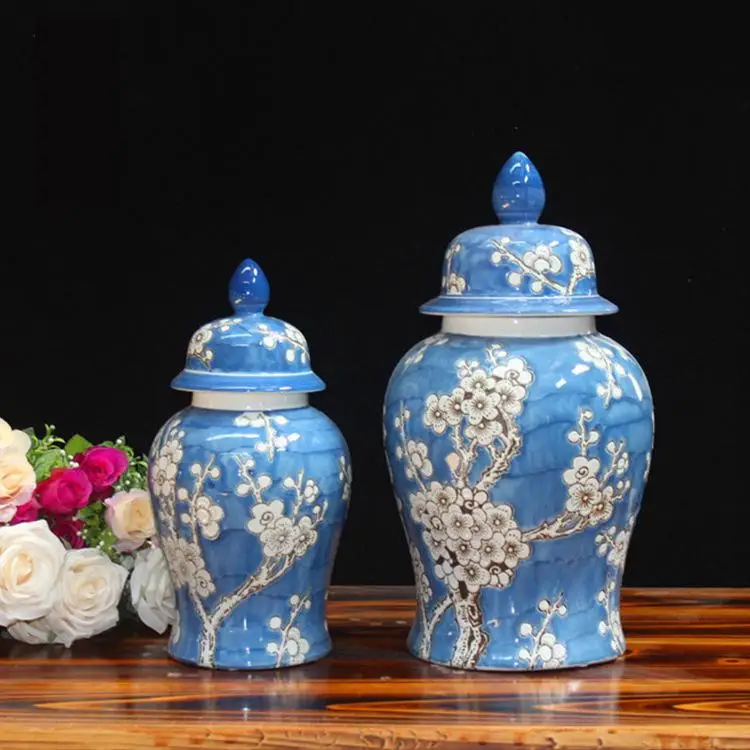 Jingdezhen Ceramics Traditional Technology Cylindrical Plum Blossom Ceramic Storage jar Decorative Pot Soft porcelain temple jar