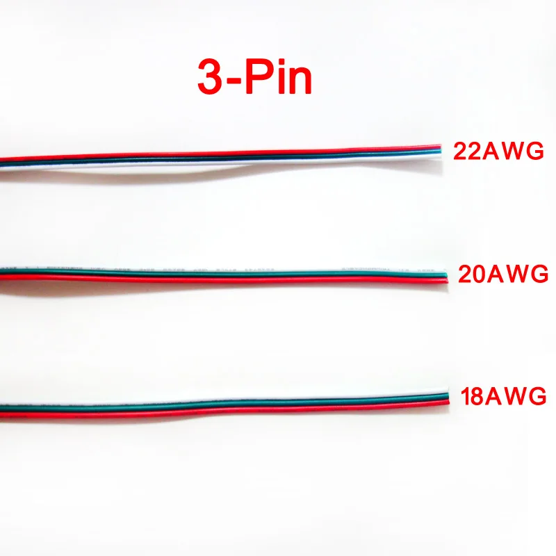 3Pin 10M 20M 18AWG 20AWG 22AWG Electric Extension Wire Cable For Single Color RGB RGBW LED Strip Light