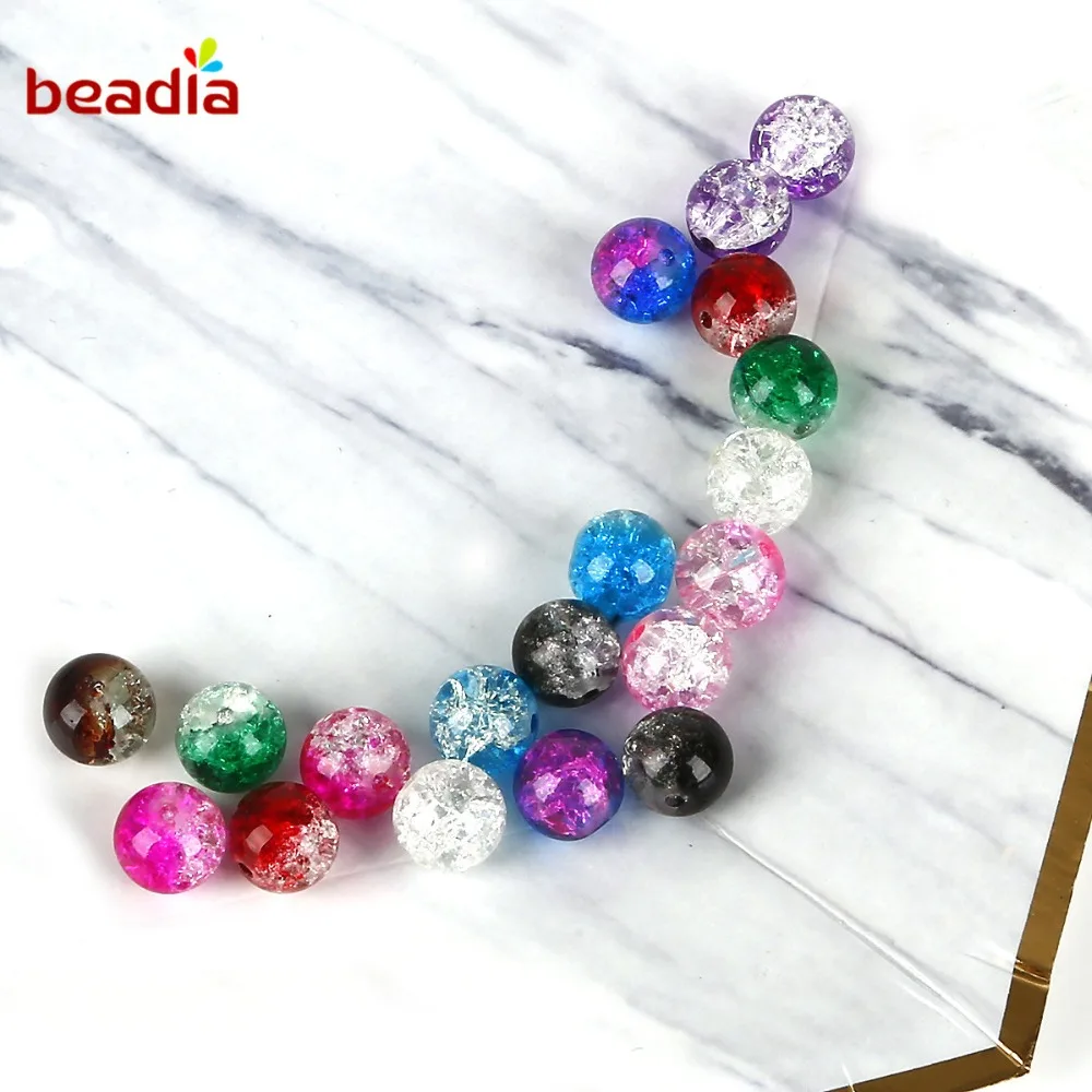 New 40cm/strand(approx 65pcs) Two-Tone Color Crackle 6mm Glass Beads Hole 2mm for Bracelet Necklace Earring Making Accessories