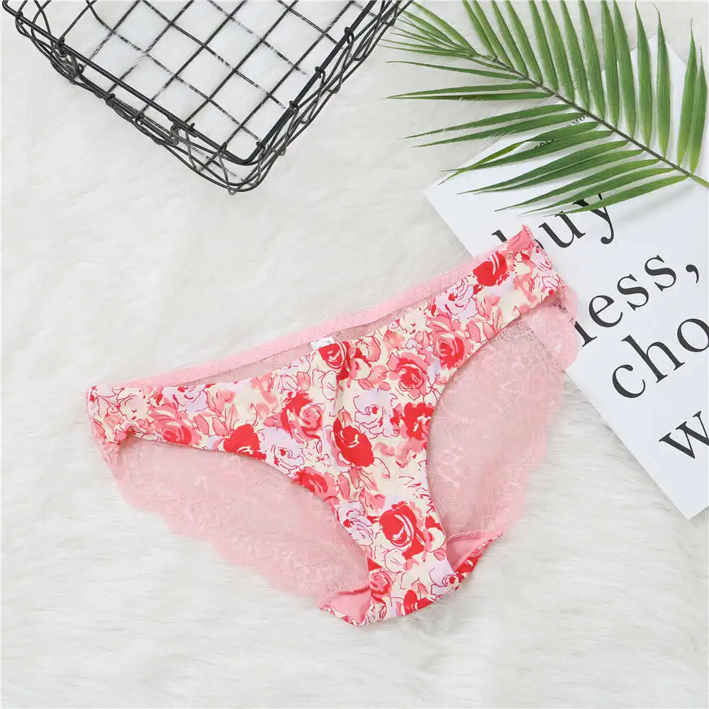 Fashion Women\'s Sexy Lace Panties Seamless Underwear Leopard Ice Silk for Girl Bikini Cotton Crotch Transparent Lingerie