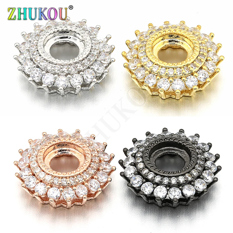 16mm/ 19mm Handmade Brass Cubic Zirconia Round Shape Charms Connector for Diy Jewelry Findings, Hole: 6mm, Model: VS207