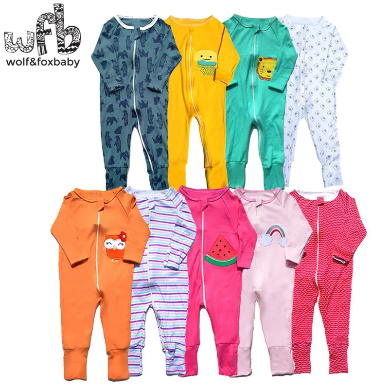 Retail 3 pcs/pack 0-24 months long-sleeve zipper baby cartoon boy girl  overall rompers clothing clothes