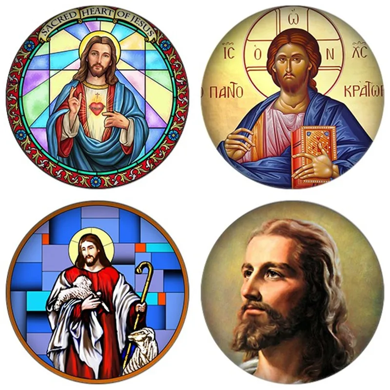 ZDYING 5pcs Jesus Cabochon Photo Glass Dome Flat Back Accessories DIY Earrings Bracelet Christian Religion Jewelry JC009