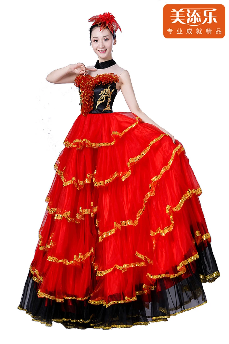 Spanish Flamenco Bullfighting Costume Adult Female Opening Dance Full-skirt Dress Spanish Stage Performance Dancing Suit H528