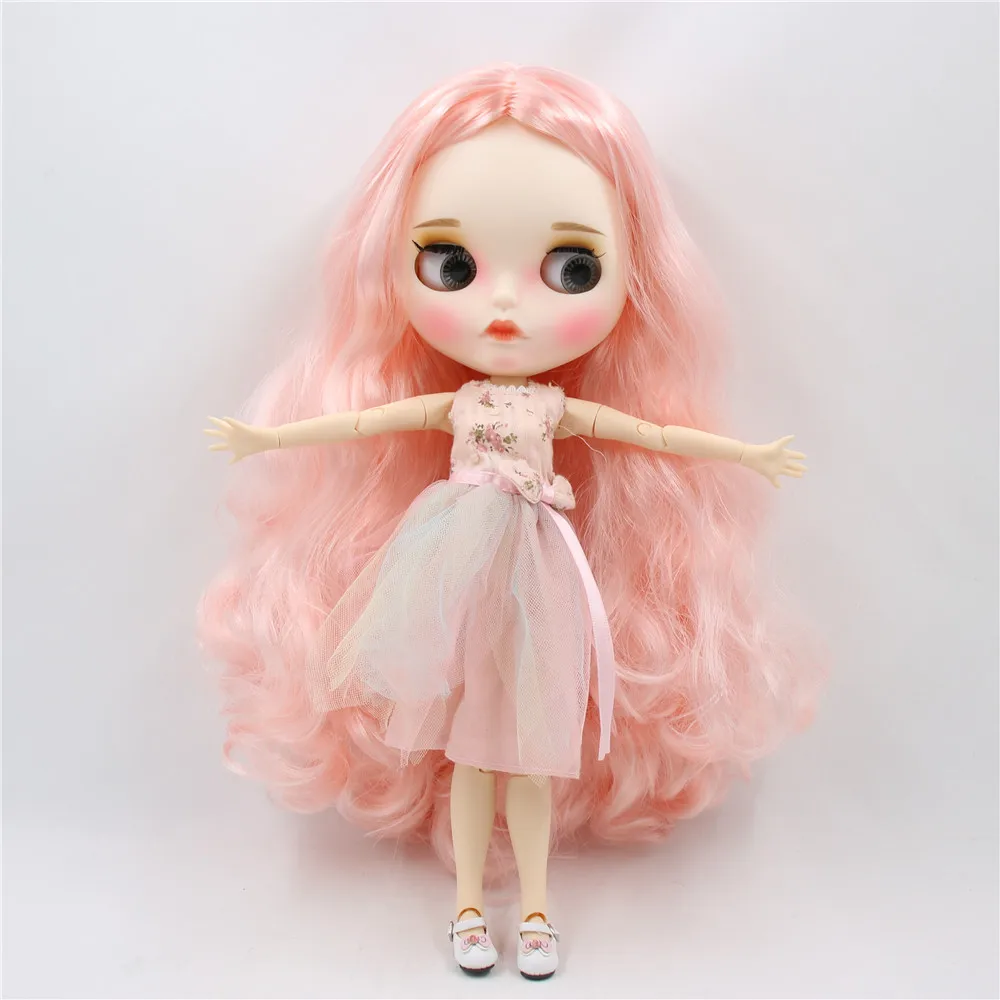 ICY DBS Blyth doll white skin joint body pink hair Carved lips Mate face with eyebrows BL136/1010