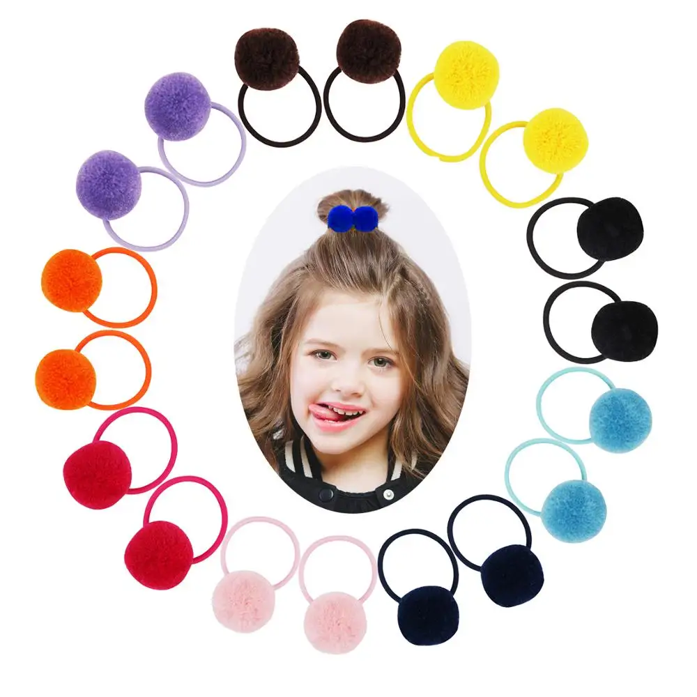 Candygirl 12 Colors Cute Girls Children Pompon Hair Rope Fur Ball Elastic Hair Band Tie Lovely Rubber Scrunchies Creative Ball