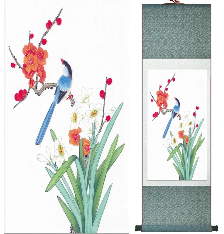 Top quality  Traditional Birds and flower  Painting   Spring  Ink  wash painting silk scroll birds and flower  painting