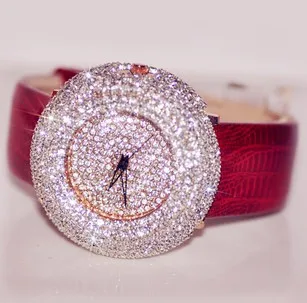 Relojes de verano 2024 para mujer con diamantes de imitación, reloj de piedra de diamante de cristal austriaco, relojes de vestir con esfera grande, reloj de pulsera de cuero genuino