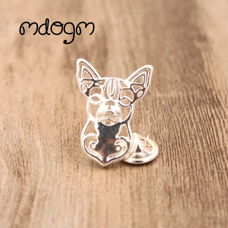 Mdogm Chihuahua Dog Animal Brooches And Pins  Suit Cute Funny Metal Small Father Birthday Fashion Gift For Male Men B034