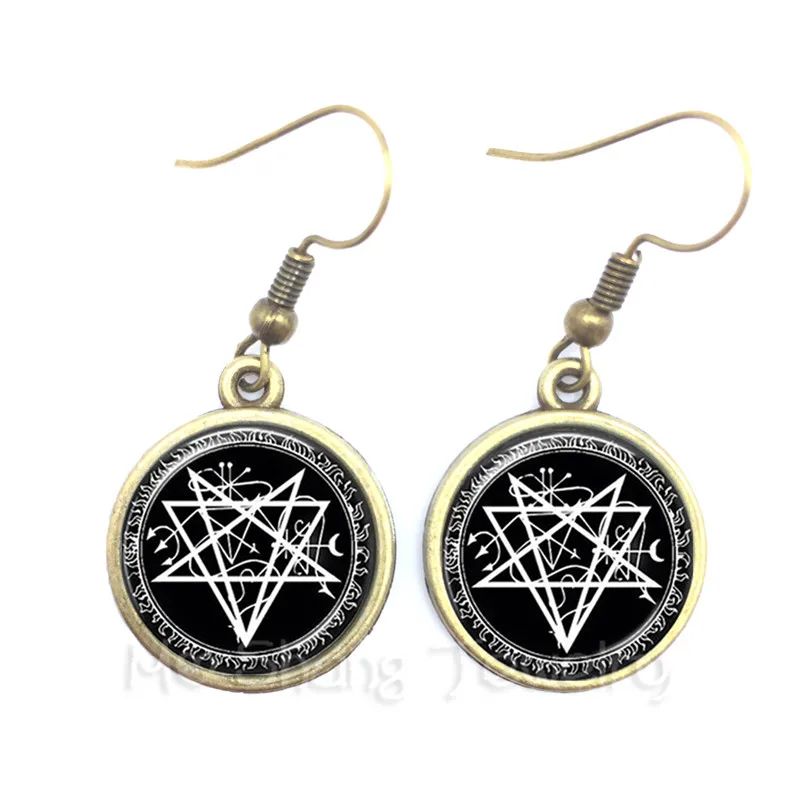 Supernatural Wickedest Pentacle Satanic Goat Head Glass Cabochon Earrings Goth Wiccan Star Goat head Gift For Pray For Happiness