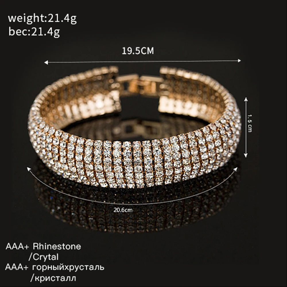 Luxury Crystal Bracelets For Women Gold and Silver Plated Link Bracelet Bangle Fashion Full Rhinestone Jewelry For Women #B011