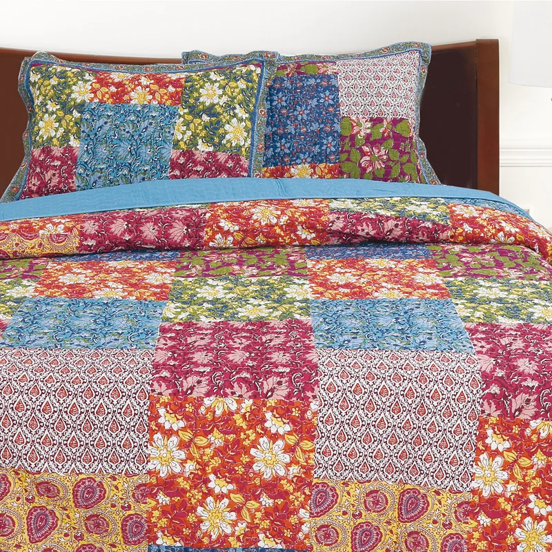 Imagem -02 - Conjunto de Colcha Acolchoada Algodão Floral Chausub Capa de Cama Acolchoada Fronhas Cobertor King Size Cobertor para Cama Peças