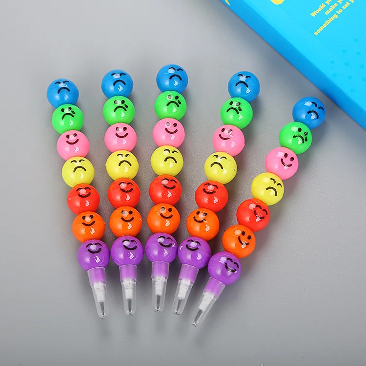 40 pcs Creative Stationery Cartoon Student Rock Candy Gourd 7 Colors Doodle Pen Cute Expression Smiling Face Pencil Sharpener