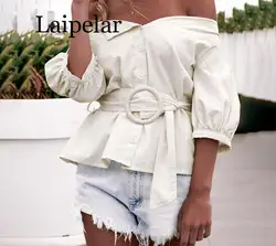 Laipelar Off shoulder blouse  women shirt blouse buttons Summer lantern sleeve sashes blouse female Casual vintage tops 2019 New