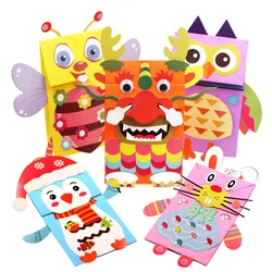 3D Cartoon Animal Paper Bag Hand Puppets Children Creative Puzzle DIY Props Kids Craft Toys Kindergarten Handmade Material Bags