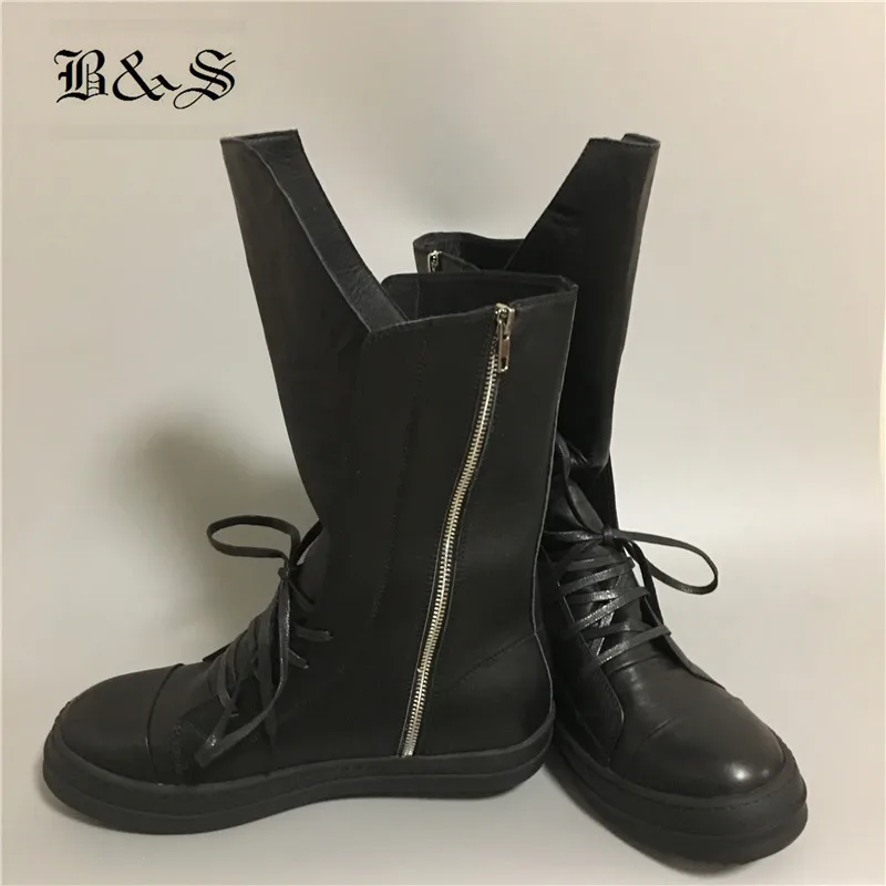 

Real Picture Black& Street Solid High Top Quality Rock Classical Cow Leather Sew Line Punk Boots Hip Hop Catwalk street Boots