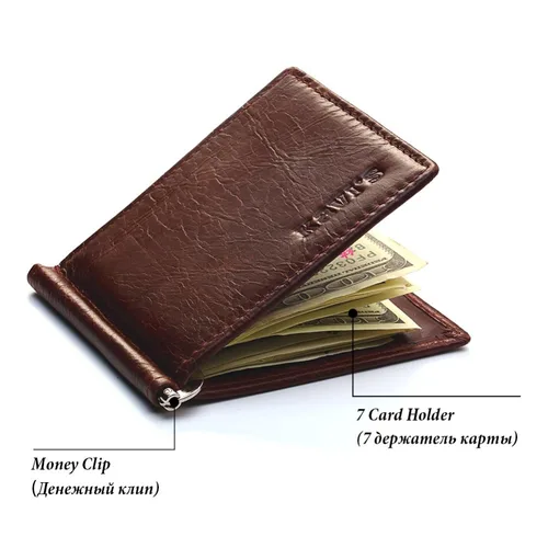 Imagen 2 del producto KAVIS-cartera plegable de cuero genuino para hombre y mujer, billetera con Clip para dinero, funda con abrazadera