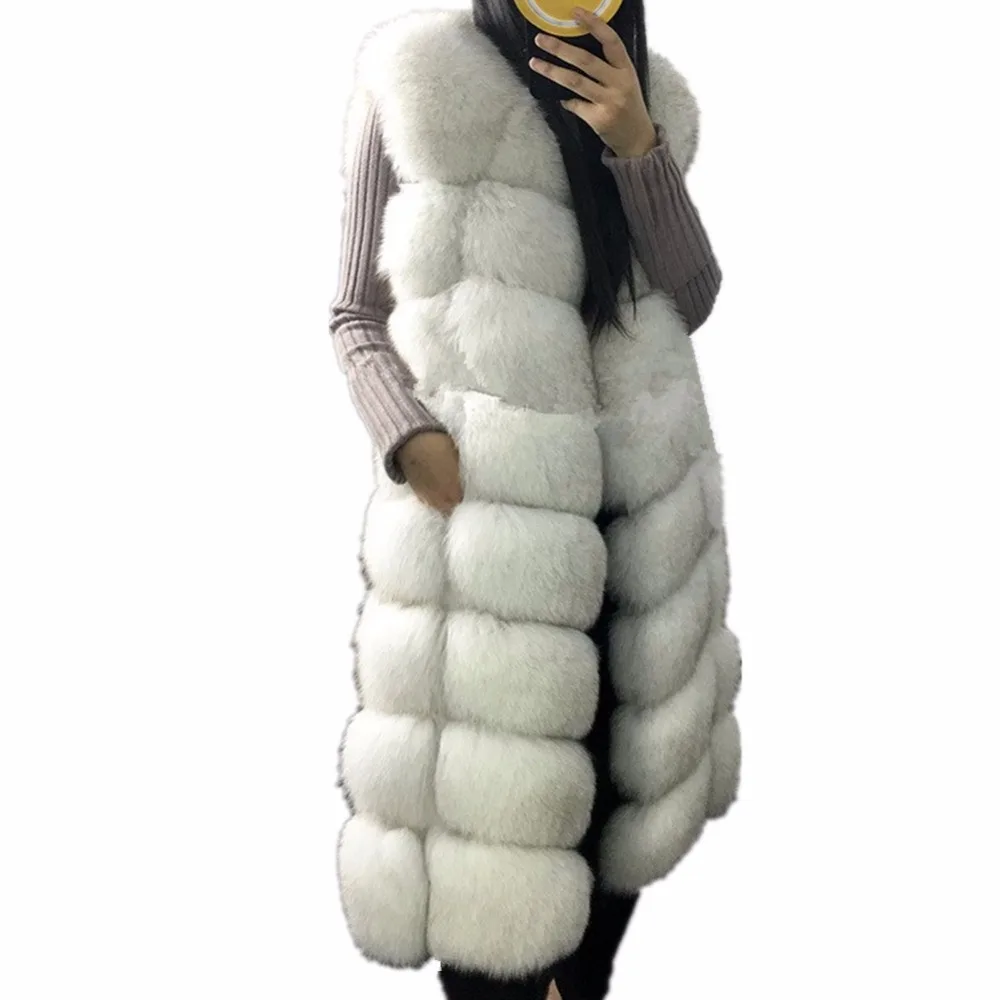 Lisa Colly Women's Faux Fur Vest Winter Faux Fox Fur Vest Coat Long Jacket Overcoat