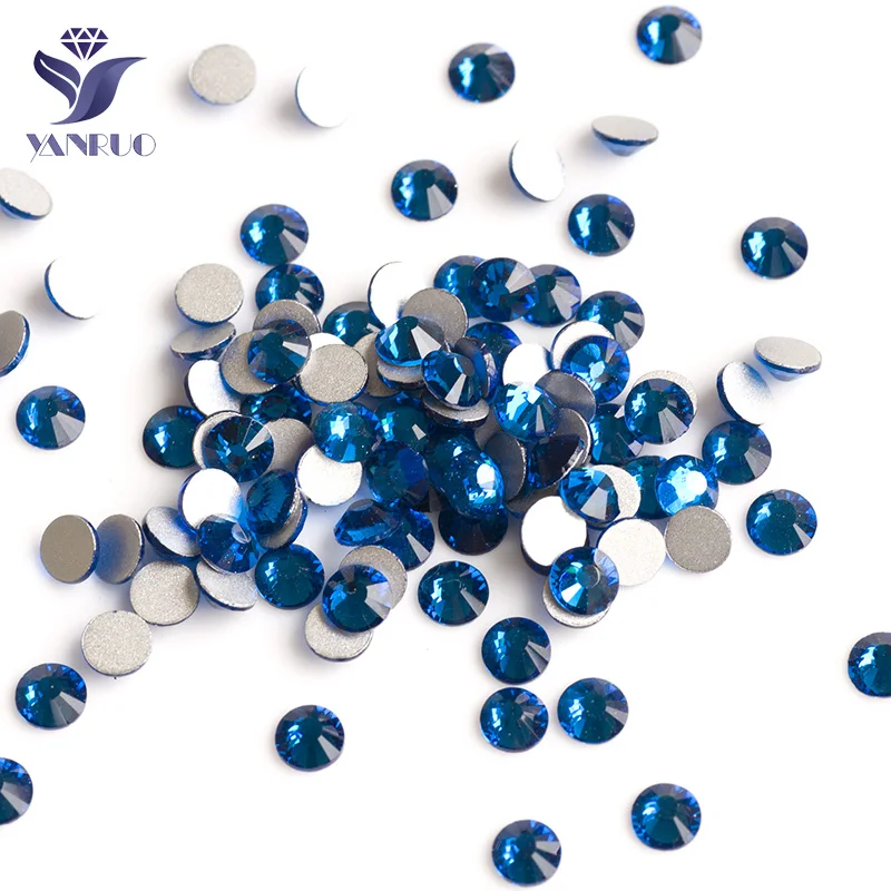 YANRUO 2058NoHF Capri Blue Nails Art Stones Non Hotfix Strass Glass Crystal Rhinestones For Clothes Dresses Shoes