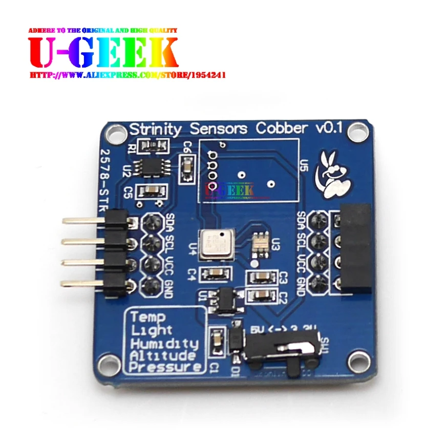 UGEEK Temperature, Barometric, Altitude, Light Four in One Sensor Module for Arduino/Raspberry Pi 3B+/3B/2B/Zero, Suport Stack