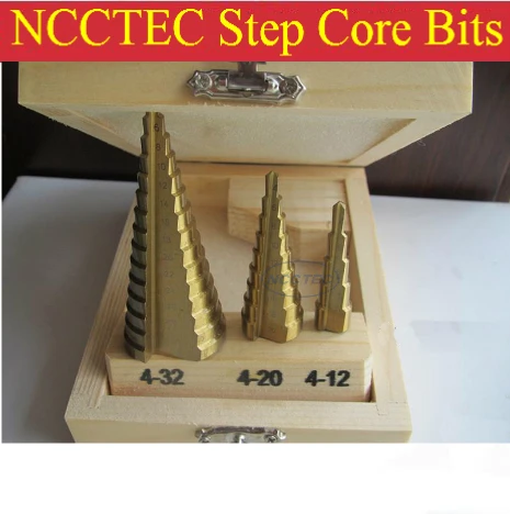 HSS 6542/M2 step drill bits set with titanium nitride coating FREE SHIPPING | 3 pcs of Pagoda Ladder Drill 4-12 4-20 4-32mm