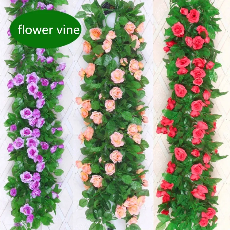 2.4 M Extra Long Artificial Silk Crimping Rose Flower Vine Wisteria Garland Wedding Home Decor Rattan Free Shipping