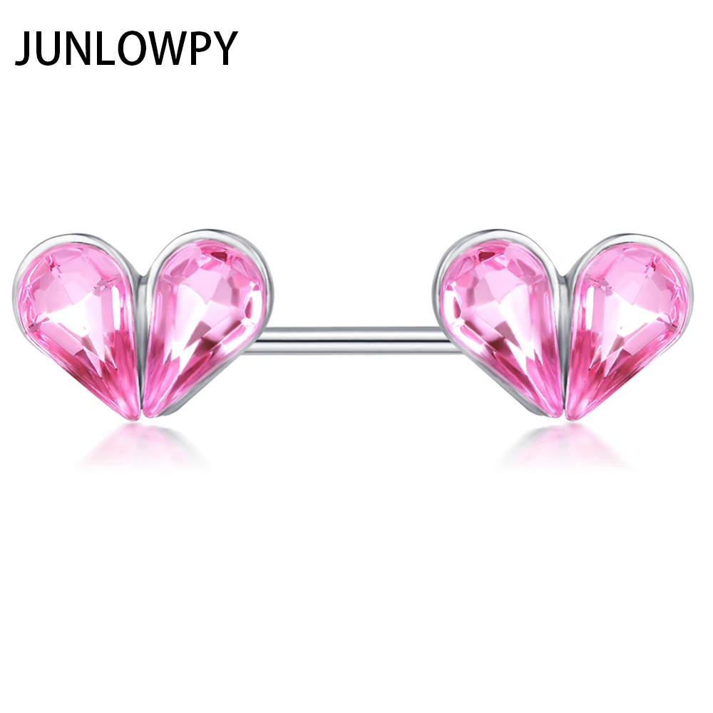 

JUNLOWPY Steel Ear Bar Double Love Heart Pink Zircon Nipple Rings Barbells Body Piercing Jewelry for Women Girls Earring 20pcs