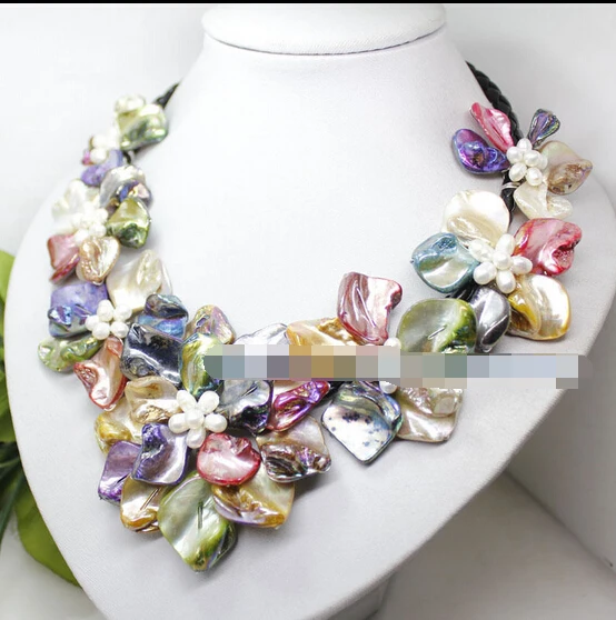 

FREE SHIPPING Multi-color mother of pearl shell flower handmade necklace 18'' jewelry