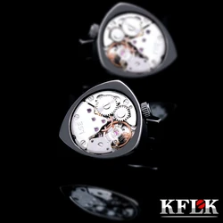 KFLK jewelry shirts cufflinks for mens Brand Black watch movement mechanical cuff links Buttons Male High Quality  guests