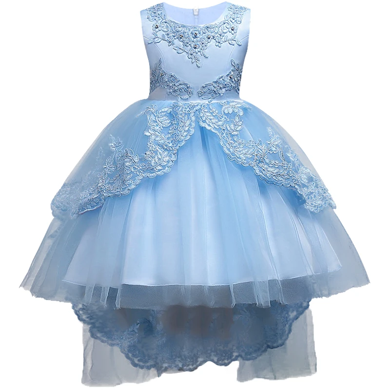 3-15yrs Girls Dress2023Summer Blue Dresses Girl Lace Sleeveness Tutu Princess Costume Girls Costume Party Dresses Kids Clothes